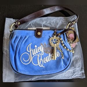 RARE, VTG NWT Y2K JUICY COUTURE DAYNIGHT BLUE BEATRICE VELOUR SHOULDER BAG-$158